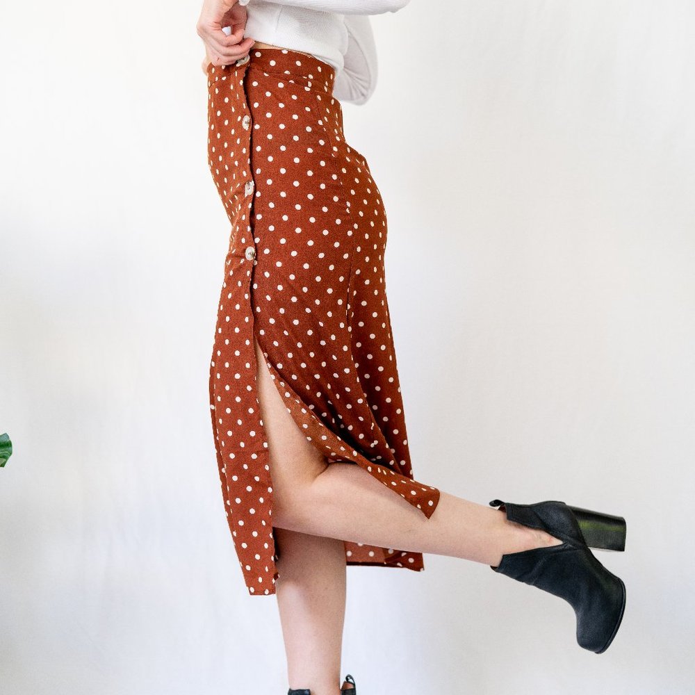 Polka Dot Maroon/Rust Slit Skirt